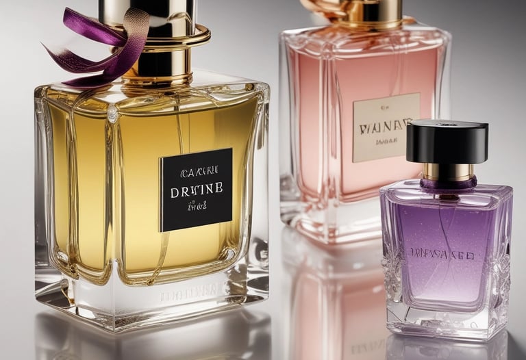 A collection of perfumes, neatly arranged with minimalist design