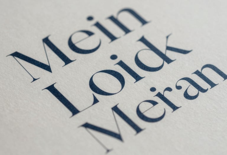 Clean, macro shot of a typography specimen sheet featuring elegant serif fonts. Lighting is soft and cinematic, deep blue and off-white tones, Latin American / Hispanic design studio.