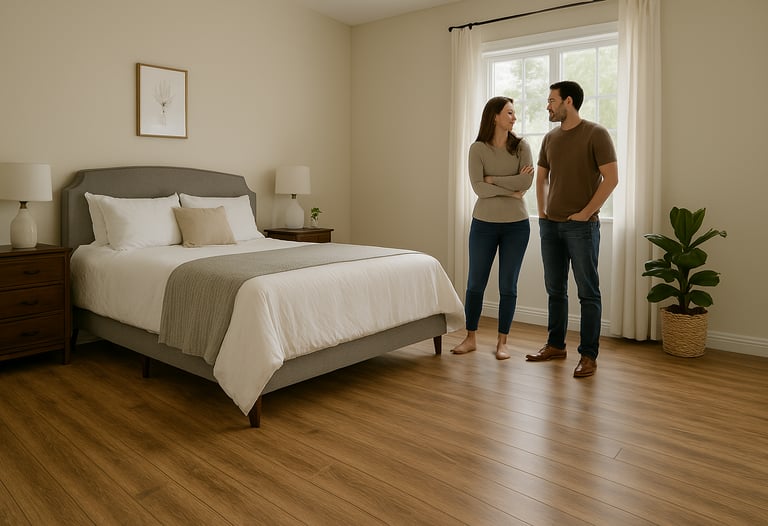 a family in sugar land standing on hardwood floor