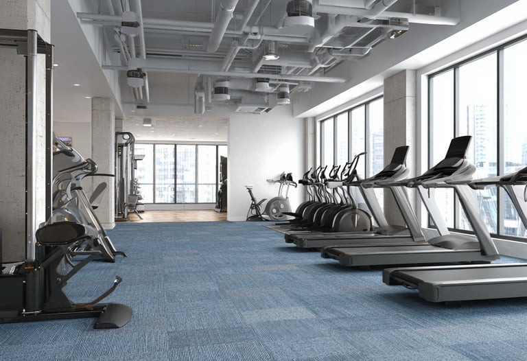 Commercial carpet installation for a apartment gym in Katy