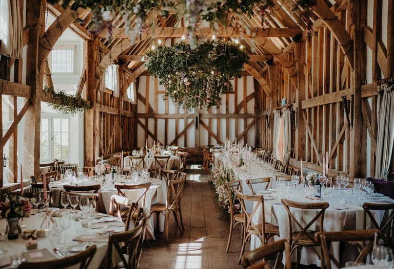 Rustic ceremony setup at Gate Street Barn in Surrey