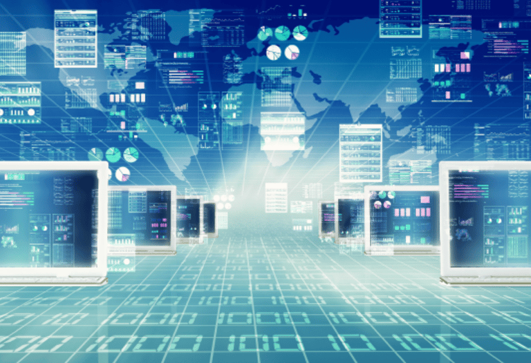 a laptop computer monitor with a world map on the screen