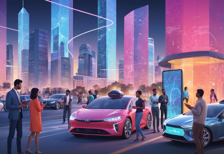 A group of people using AI and smartphones
