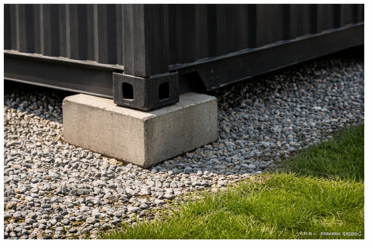 corner support blocks to place a shipping container, importance of levelling ground for drop off