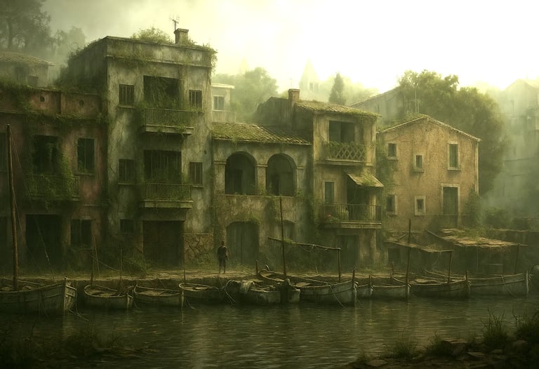 a building with a boat in the water