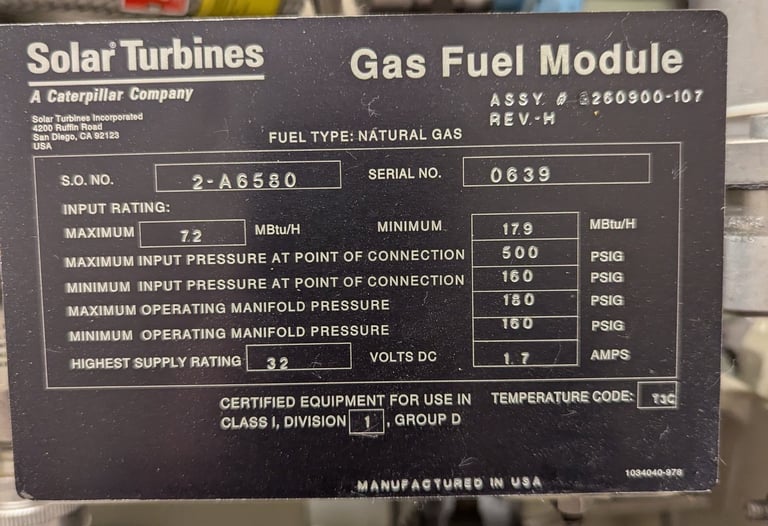 Solar Saturn 10, 480v. 60 Hz.