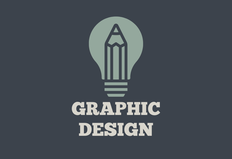 Graphic design image with a lightbulb and pencil icon in green with white lettering and a gray background