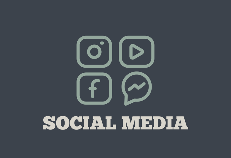 Social media image with social media icons in green with white lettering and a gray background