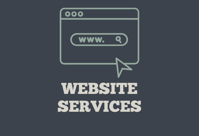 Website services image with a web page icon in green with white lettering and a gray background