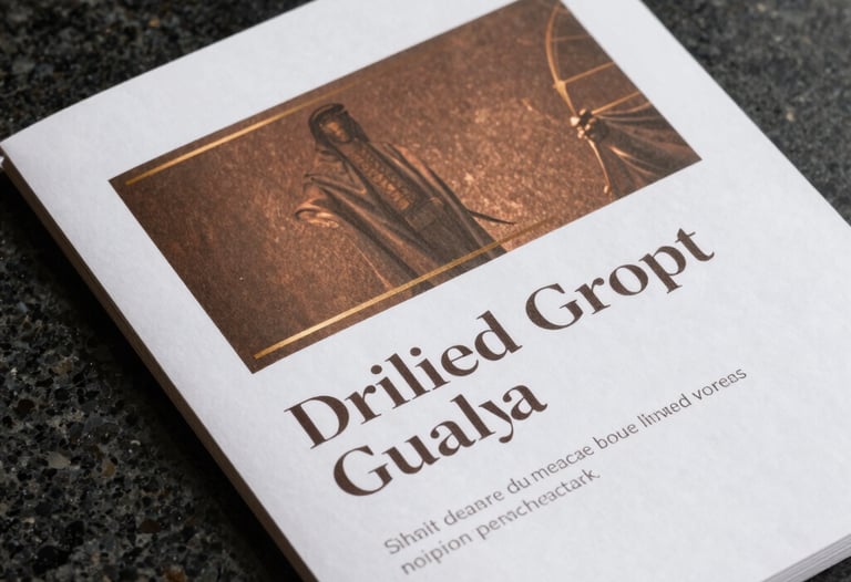 Close-up photography of a high-end branding style guide featuring bronze and gold accents, crisp typography on heavy paper, set against a dark granite background, professional studio lighting, Middle Eastern / Gulf aesthetics.