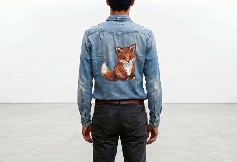 Camisa de mezclilla con zorro bordado a mano