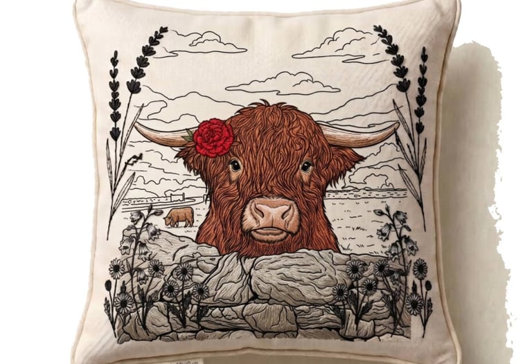 Cojin vaca 45x45 bordado a mano