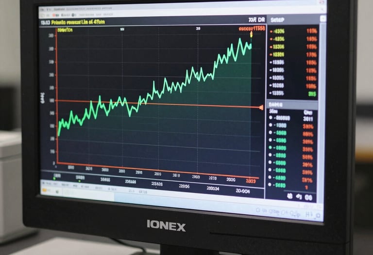 A high-resolution display showing a live conductivity graph on the IONEX controller. The aesthetic is clean, professional, and data-driven.