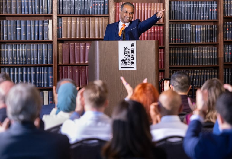 Nadeem Azhar speaking at the New York Academy of Medicine