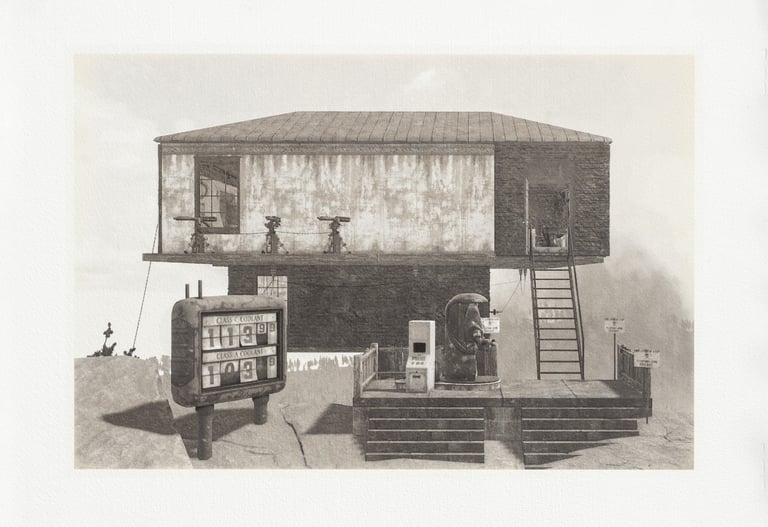 Type 1.5.11. by Maxim Zmeyev: Fallout 76 military C.A.M.P. with stairs and weaponized facade