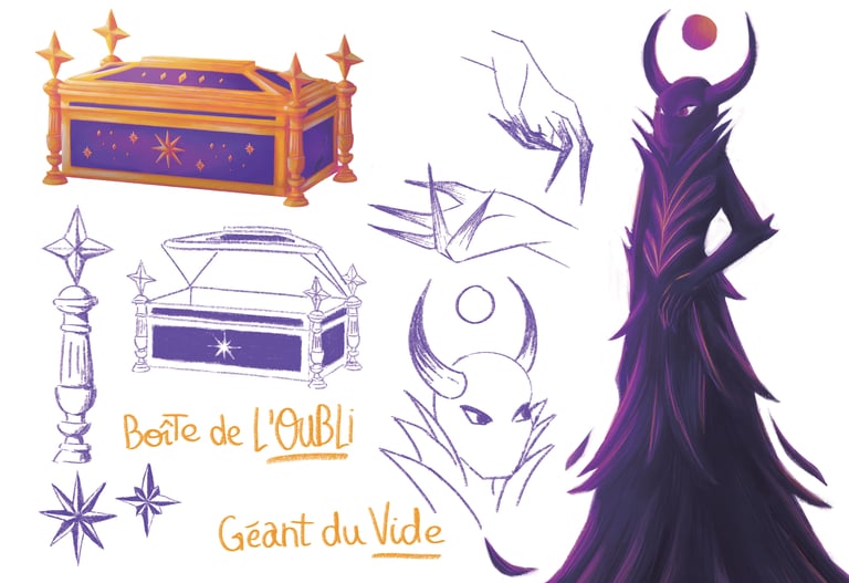 Croquis pour la boîte de l'Oubli et le géant du Vide