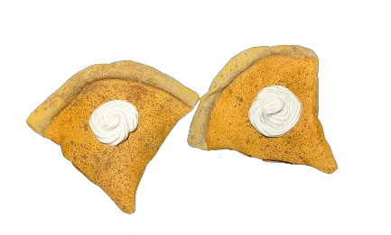 two pieces of rustic pumpkin pie with whipped cream on top