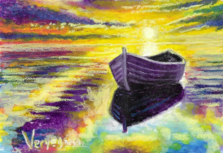 a painting of a boat in the water