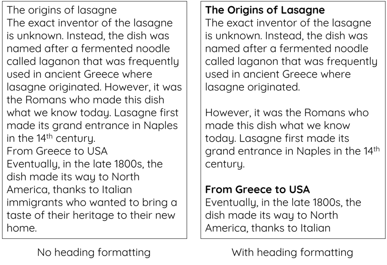Screenshot to highlight the visual difference heading formatting can make