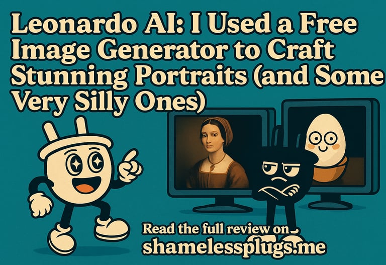 Plugsy excitedly points at a digital painting on a computer screen resembling a classical portrait,