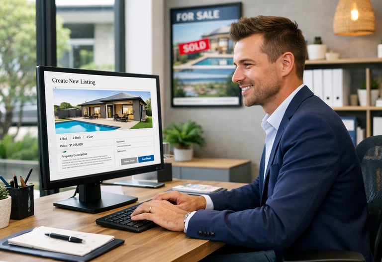 Real estate agent creating compliant property listing using digital tools in Australia