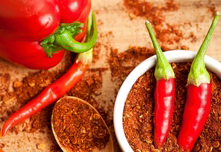 a bowl of chili peppers and chili sauce