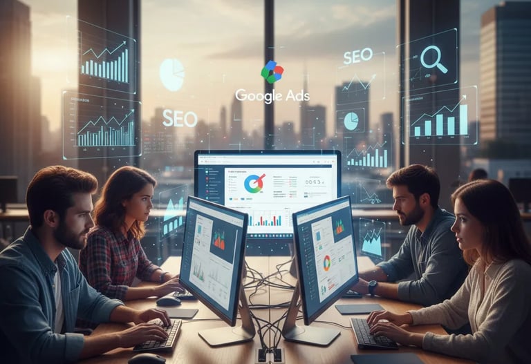 Training banner showing SEO, Google Ads, and AI automation icons for combo course