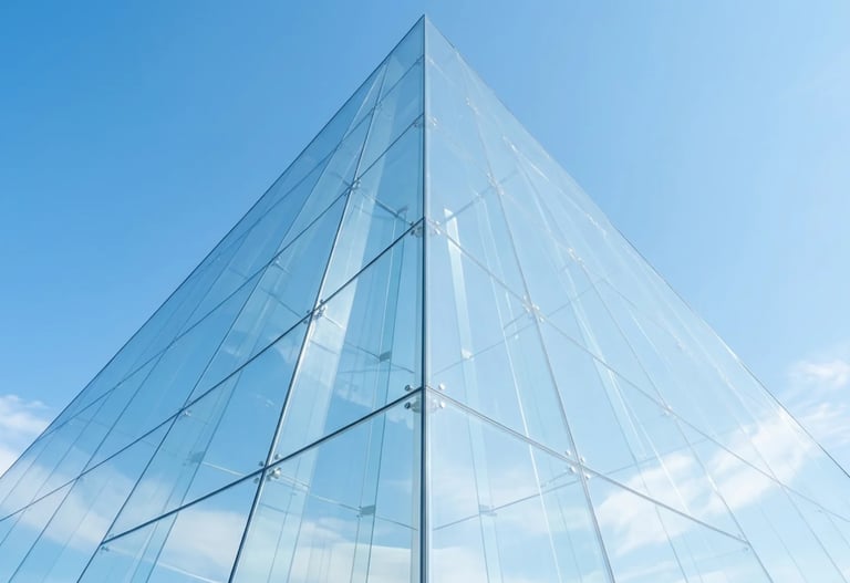 glass pyramid in clear blue sky