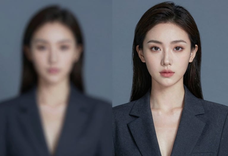 Portrait of a female talent with a modern, professional look, artistic lighting casting gentle shadows, fashion photography style, with #0B1E22 and #74A8AE color palette.