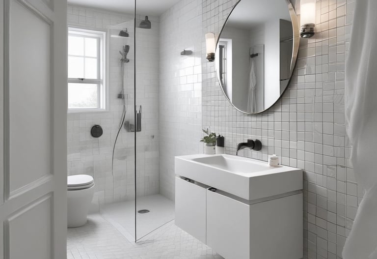 Salle de bain refaite par JS services douche à l'italienne et vasque blanche