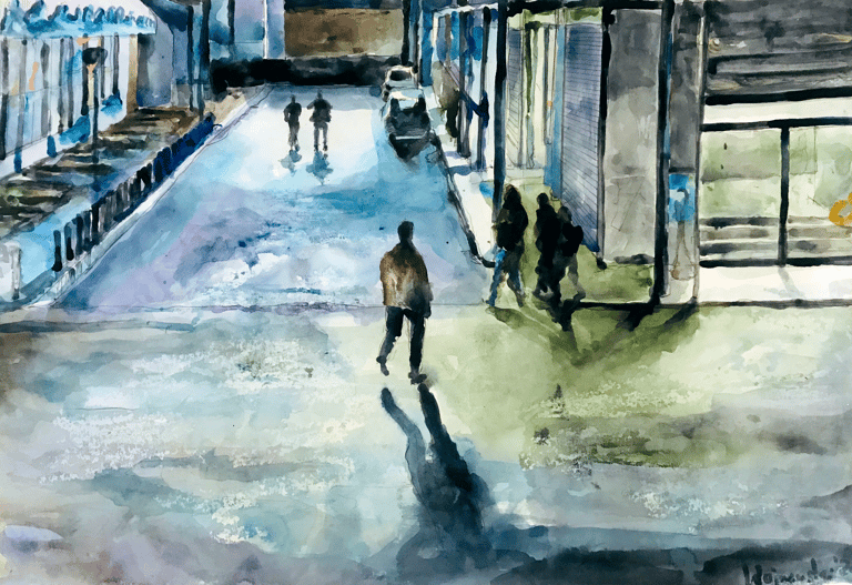 a man walking down a street 