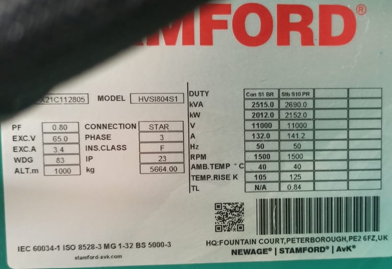 Cummins QSK60-G8, 2145kW, 400v 50 Hz.