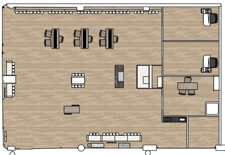 Plano de distribución y diseño interior de óptica por MSDecop.