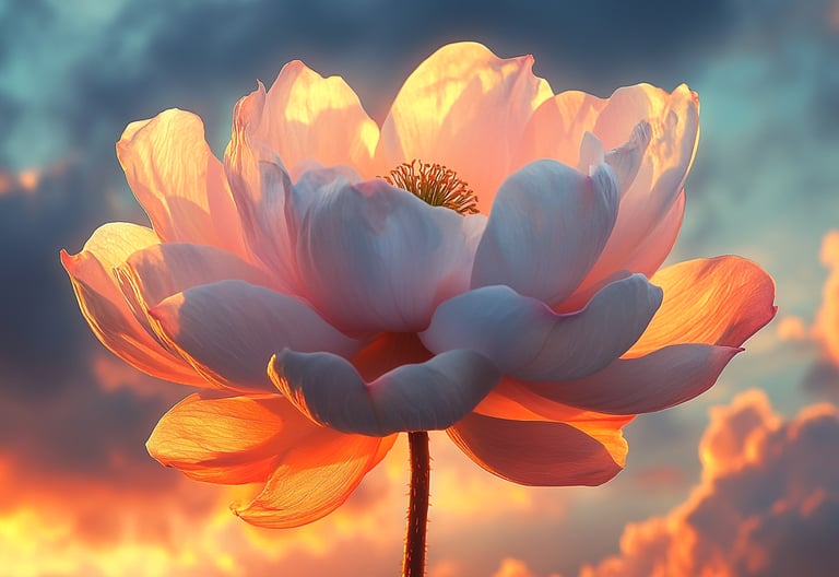 Flor renaciendo en un atardecer