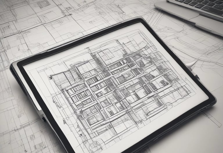 A commercial building site with workers collaborating.