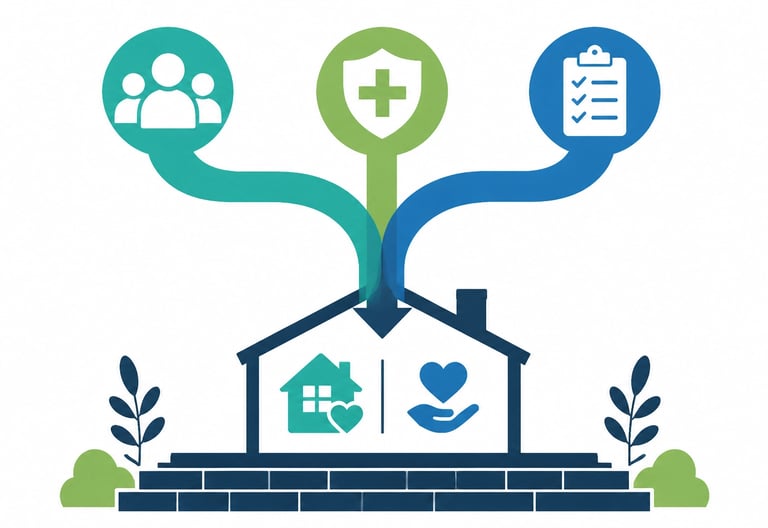 Flat-style vector illustration showing a minimalist shield icon protecting a set of different colore