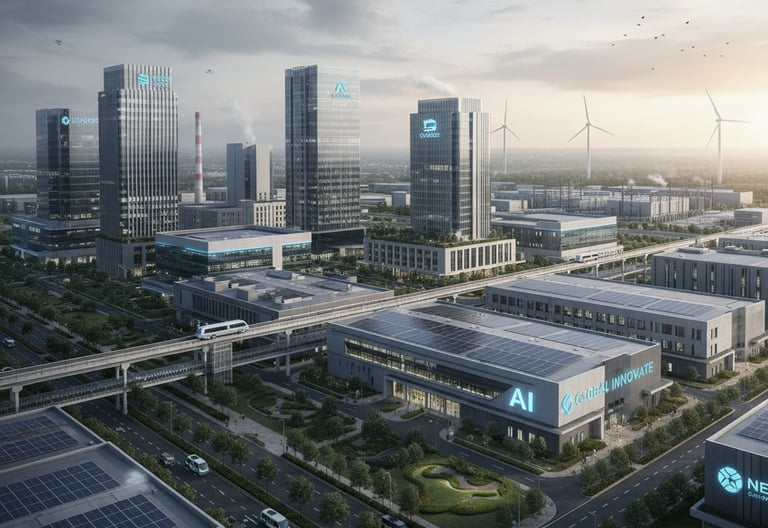 an realistic image showing IT Hub/industrial area