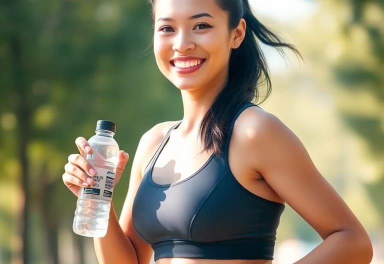 Mulher a correr de manhã num parque, com roupa de desporto e expressão focada