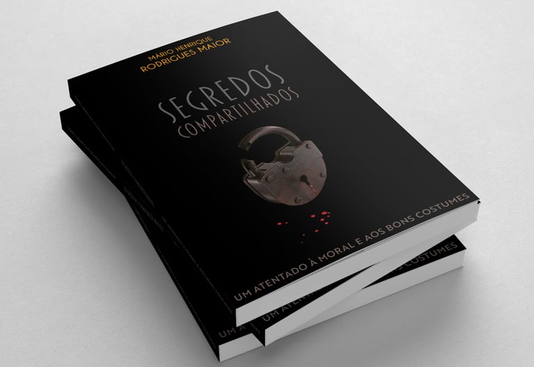 capa de um livro, com cadeado quebrado e gotas de sangue