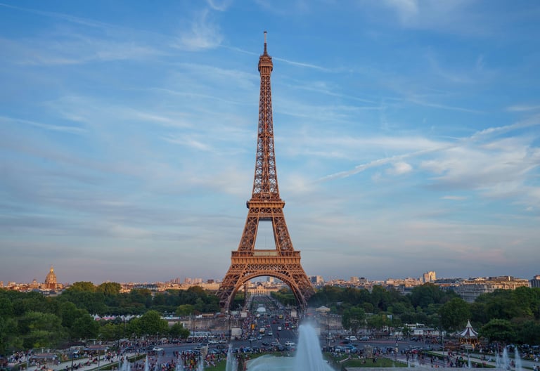 “Eiffel Tower in Paris at sunset”