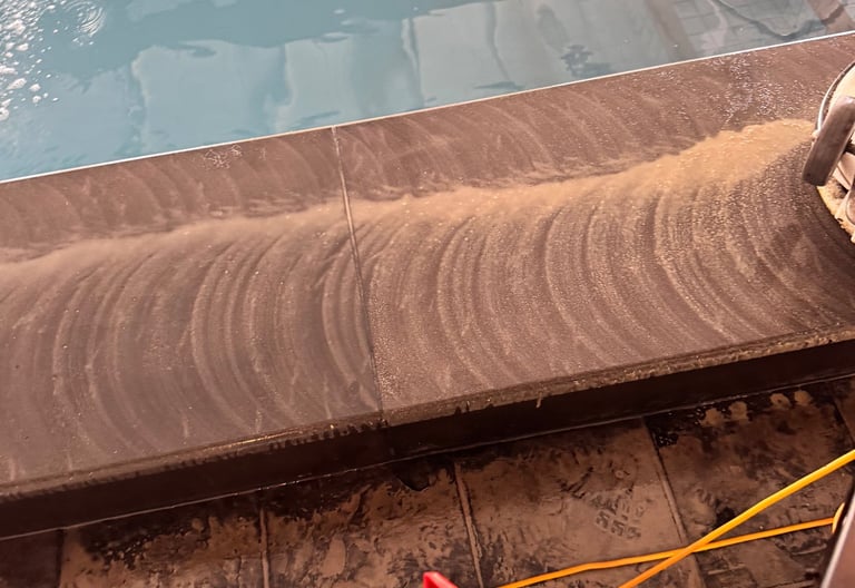 Stone honing and sealing restoring smooth finish and protection on stone surface.