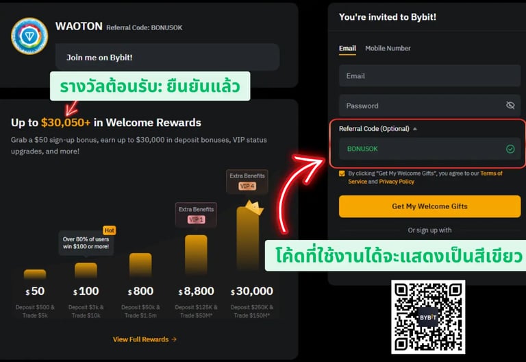 Bybit รหัสแนะนำ BONUSOK รับโบนัสสูงสุด $30,050 และสิทธิ VIP