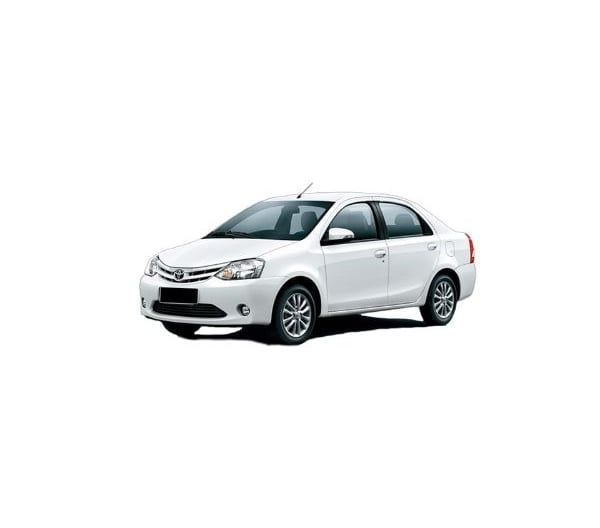 a white Toyota Etios car parked on a white background