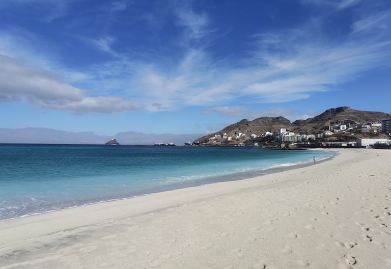 Panoramic view of Laginha Beach in Cape Verde with turquoise water. Cap Vert