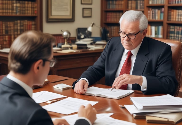 An Asian legal professional consulting with a client in a bright office.