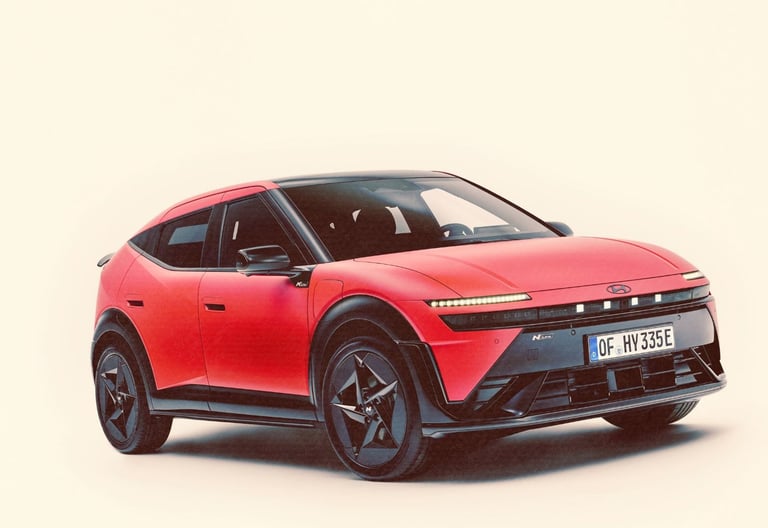 Red Hyundai IONIQ 3 N electric performance SUV against a clean white background.