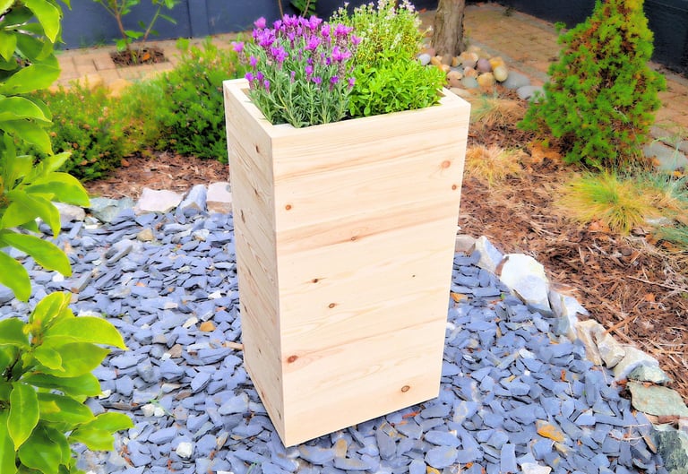 tall wooden planter made from natural wood handmade quality wood  