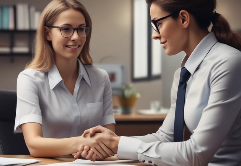 Close-up of hands exchanging documents over a business meeting table.