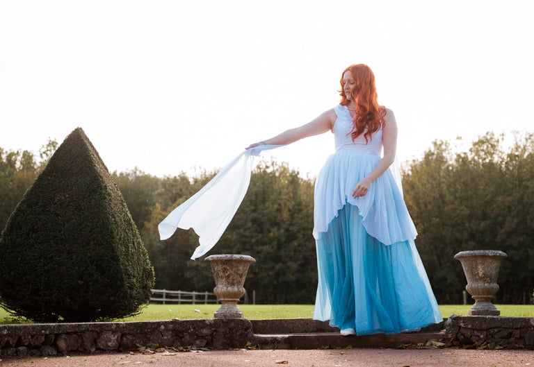robe de mariée mousseline fluide bleue inspiration déesse olympe vernon cergy beauvais 