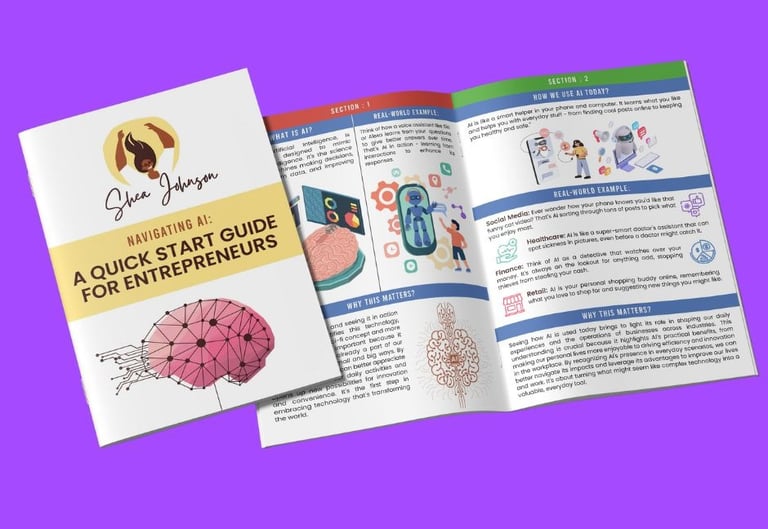 A book cover titled navigating AI a Quickstart guide for entrepreneurs